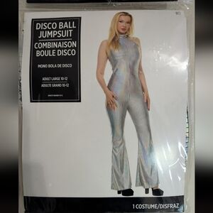 Disco Ball Jumpsuit Adult Large 10-12 Silver Halloween Costume Cosplay